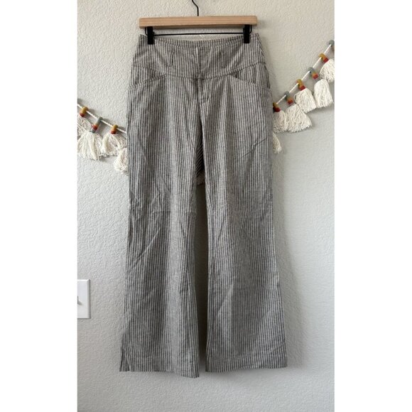 Sundance Linen Blend Pinstripe Straight Leg Mid Rise Pant Gray Coastal Career P4 - Picture 1 of 8